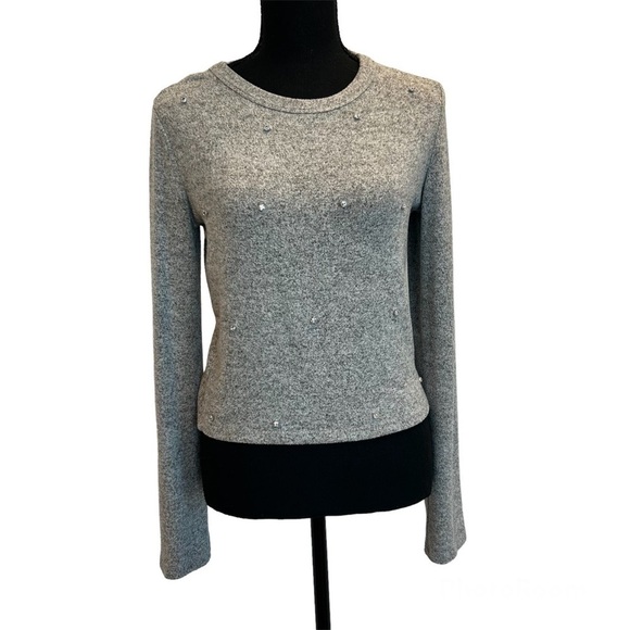 𝅺ZARA gray rhinestone Embellished long sleeve stretchy sweater Sz L - Picture 1 of 9